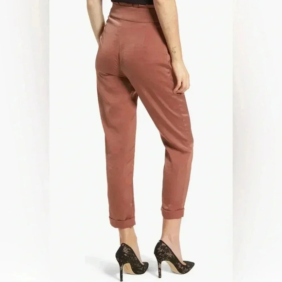 Line & Dot Ali Paperbag Waist Cropped Satin Trouser Pants in Terracotta Size Med - Picture 2 of 13